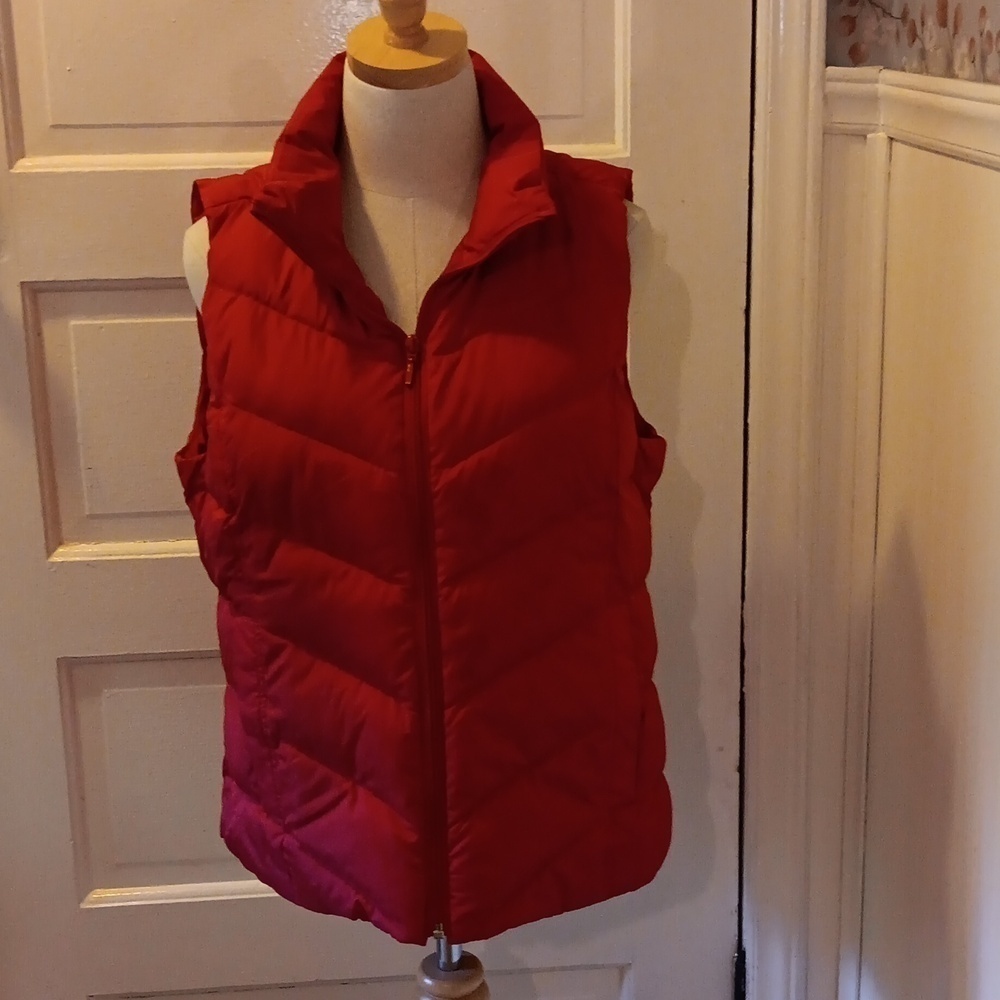 Lands End red down filled puffed vest